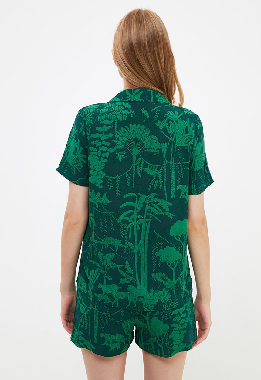 Trendyol - Tropical patterned woven pajamas set - green