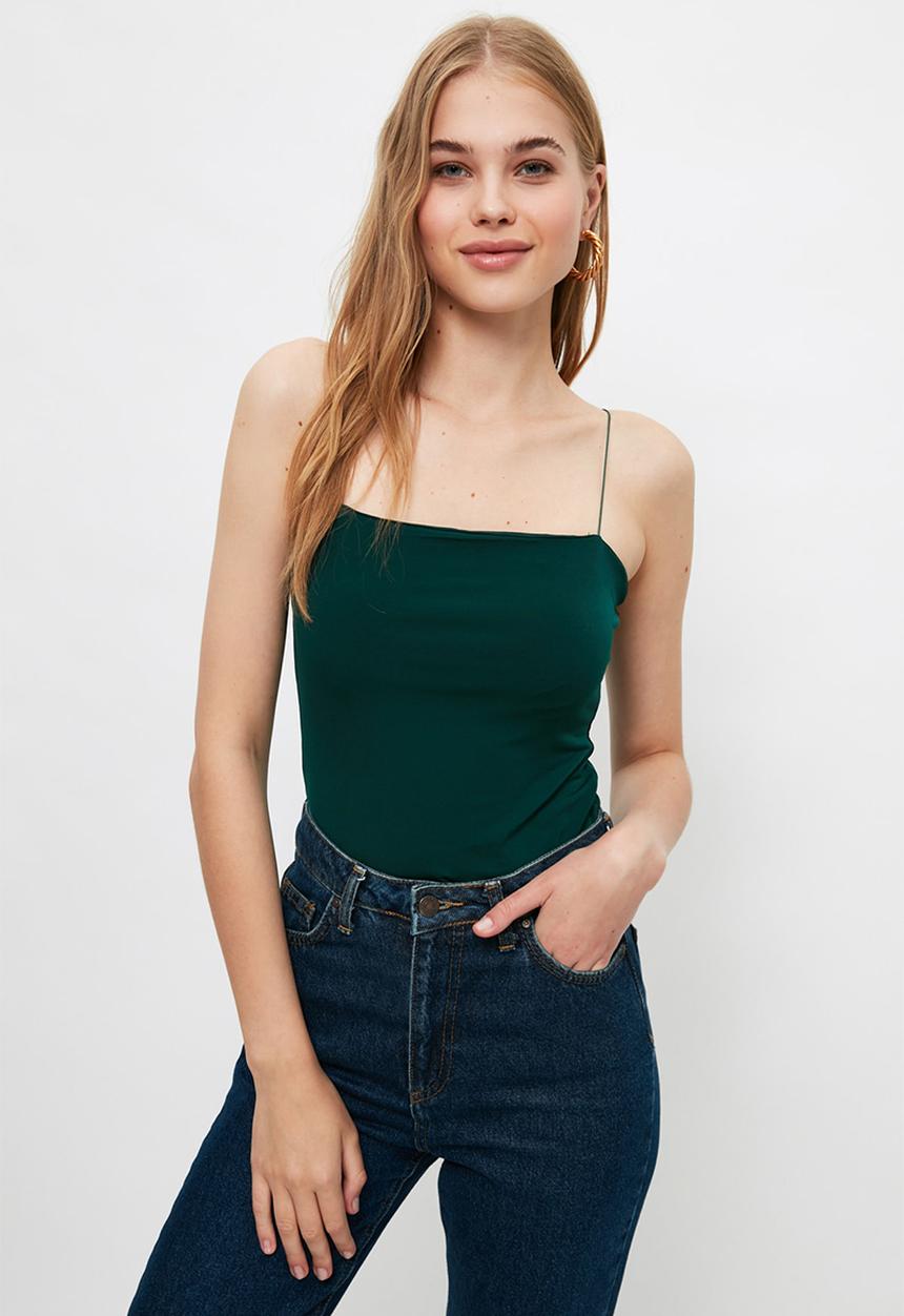 Trendyol - Green strap knitted blouse - green