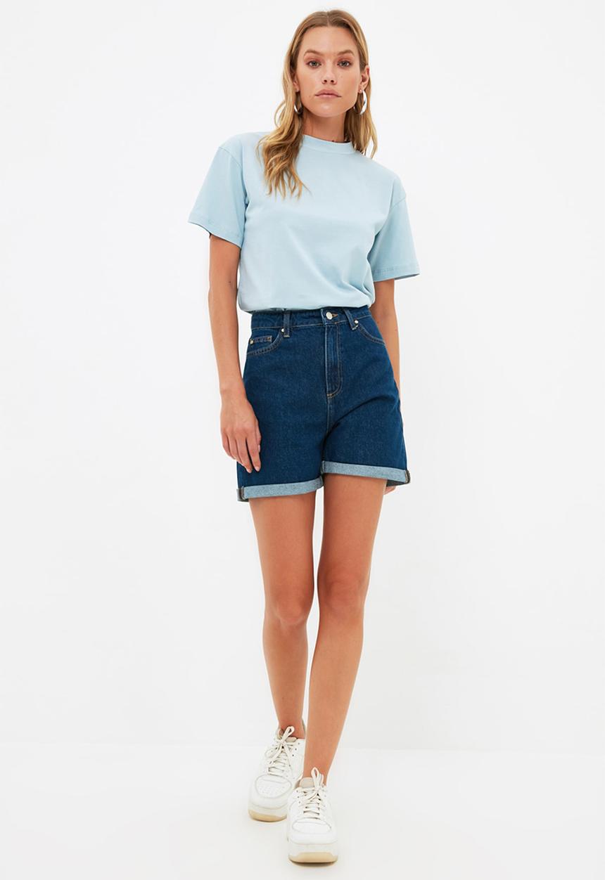Trendyol - Folded denim shorts - dark blue