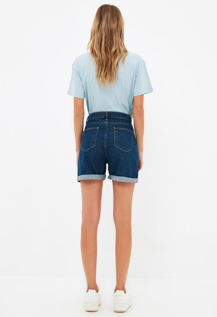 Trendyol - Folded denim shorts - dark blue