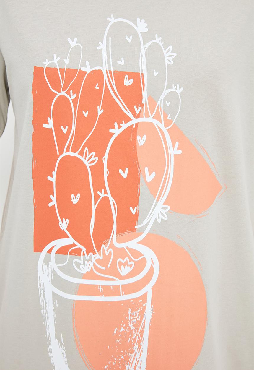 Trendyol - Printed knitted T-shirt dress - stone