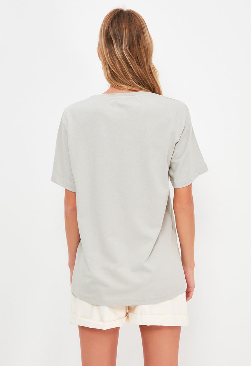 Trendyol - Printed knitted T-shirt dress - stone