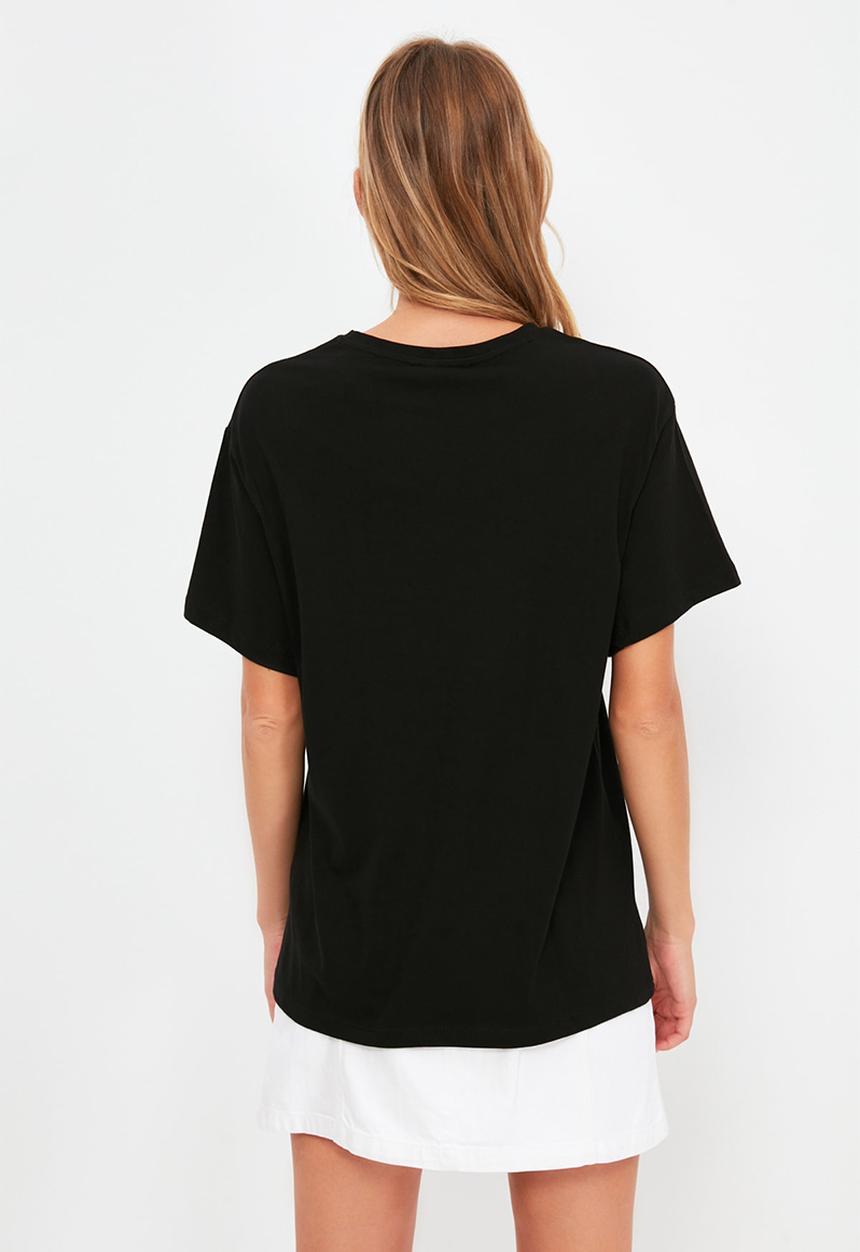 Trendyol - Boyfriend printed knitted T-shirt - black