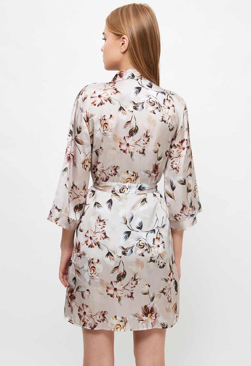 Trendyol - Floral patterned satin dressing gown - neutral