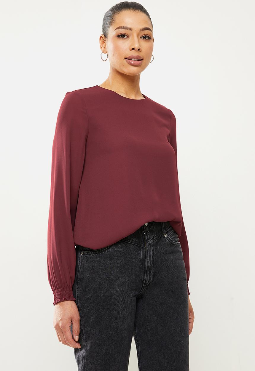 Vero Moda - Dorit long sleeve o-neck top - cabernet