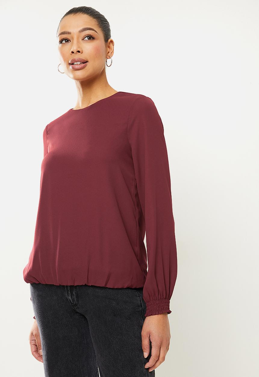 Vero Moda - Dorit long sleeve o-neck top - cabernet