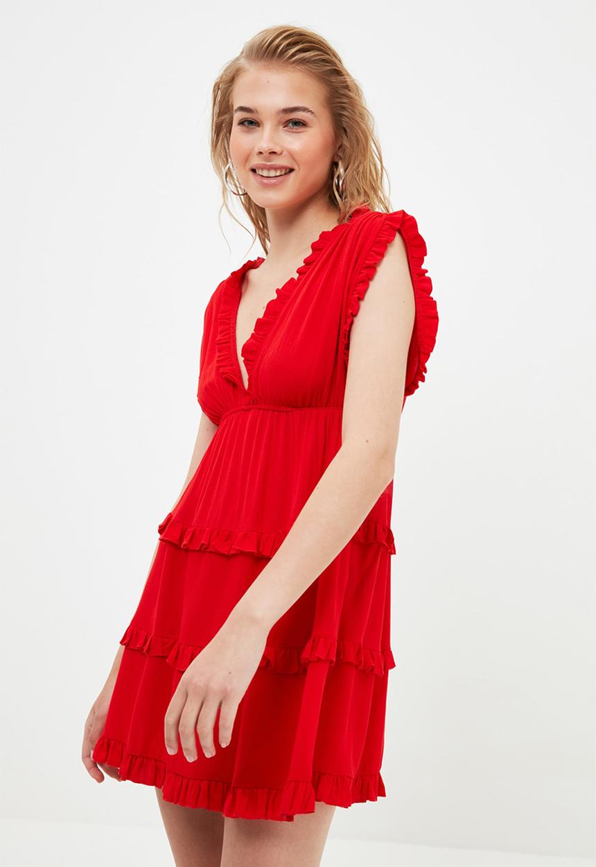 Trendyol - Ruffle detailed beach dress - red