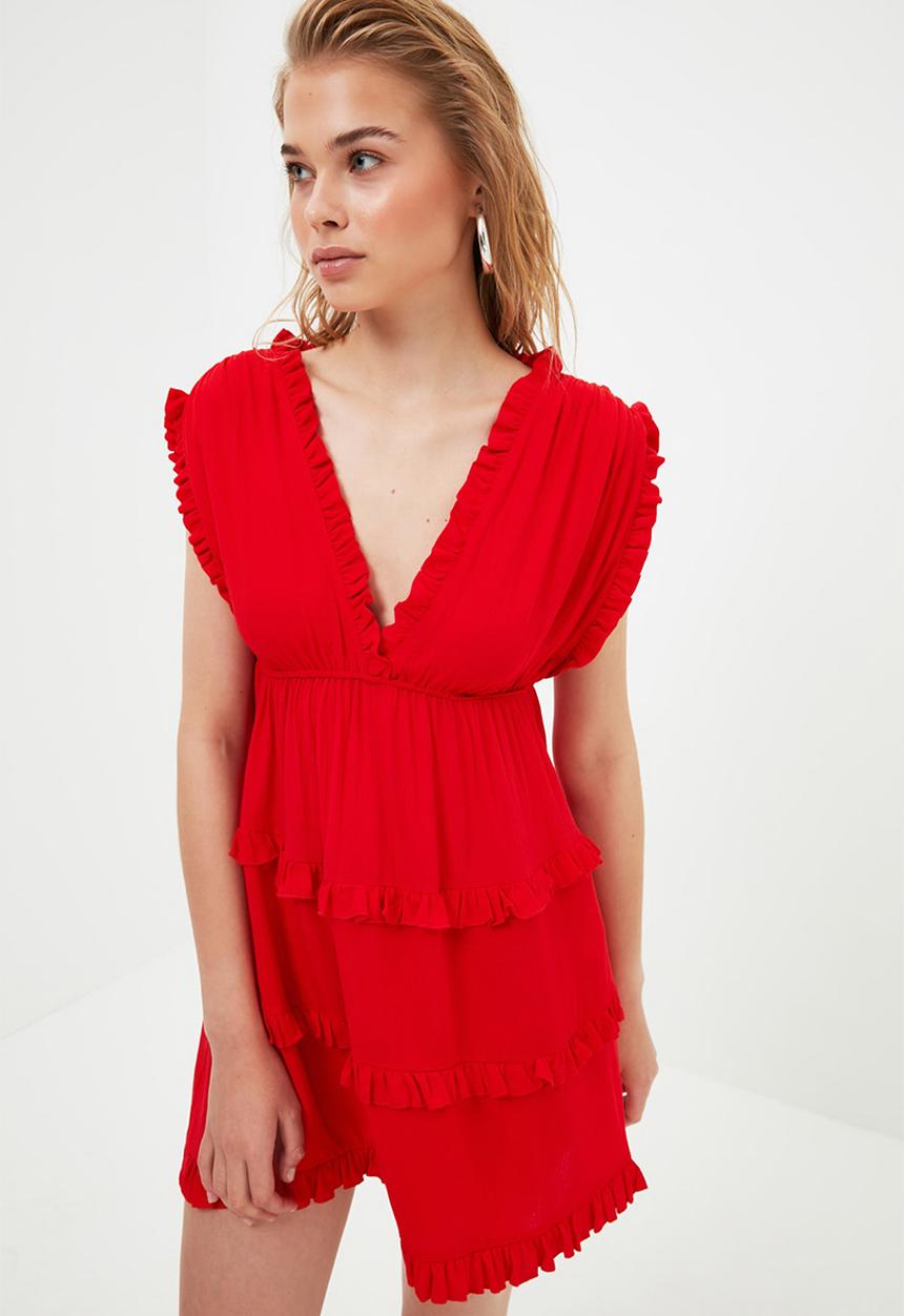 Trendyol - Ruffle detailed beach dress - red