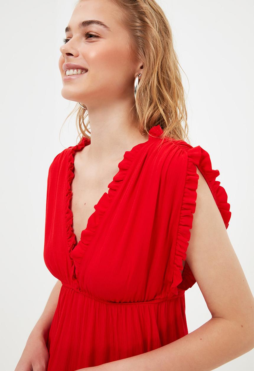 Trendyol - Ruffle detailed beach dress - red