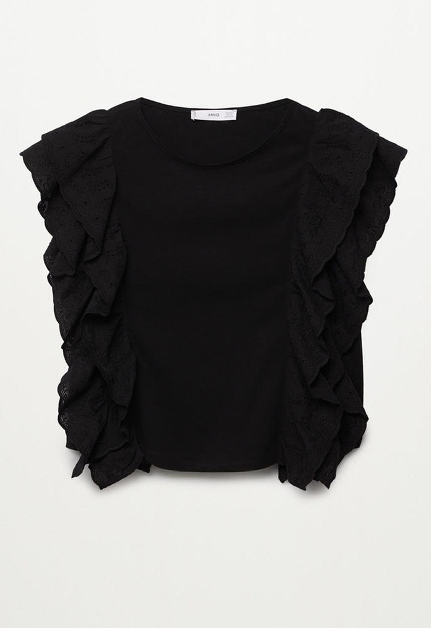 MANGO - T-shirt anis - black