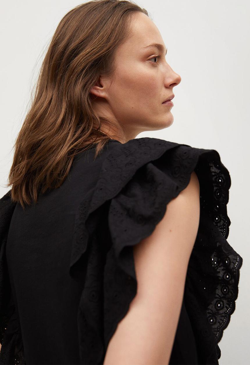 MANGO - T-shirt anis - black