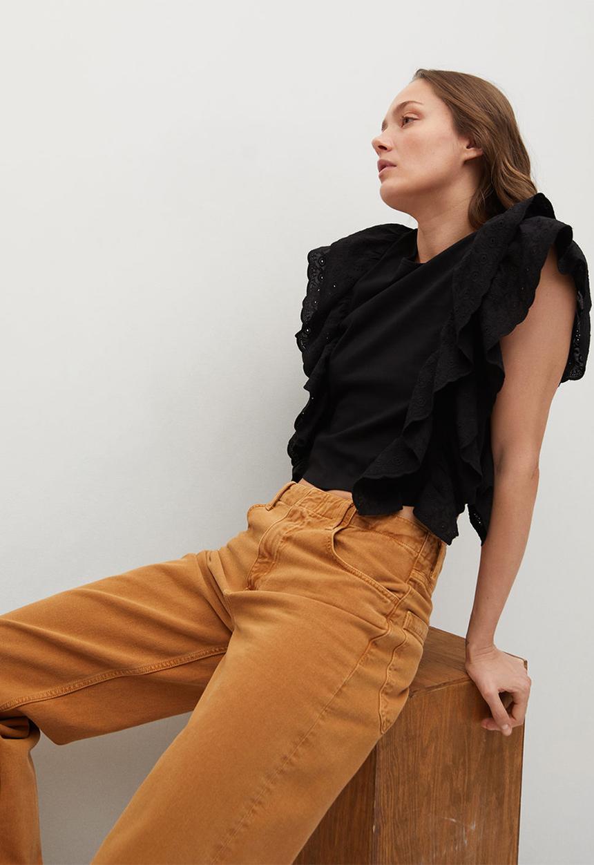 MANGO - T-shirt anis - black