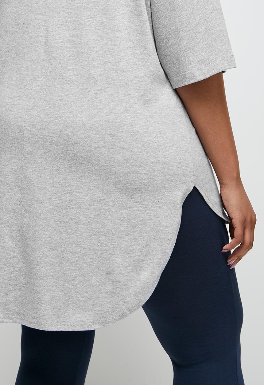 edit Plus - Short sleeve v-neck stepped hem tee - grey melange