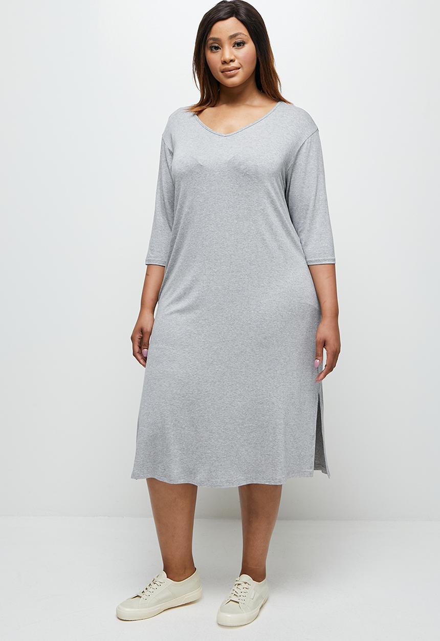 edit Plus - 3/4 Sleeve v-neck tee dress - grey melange