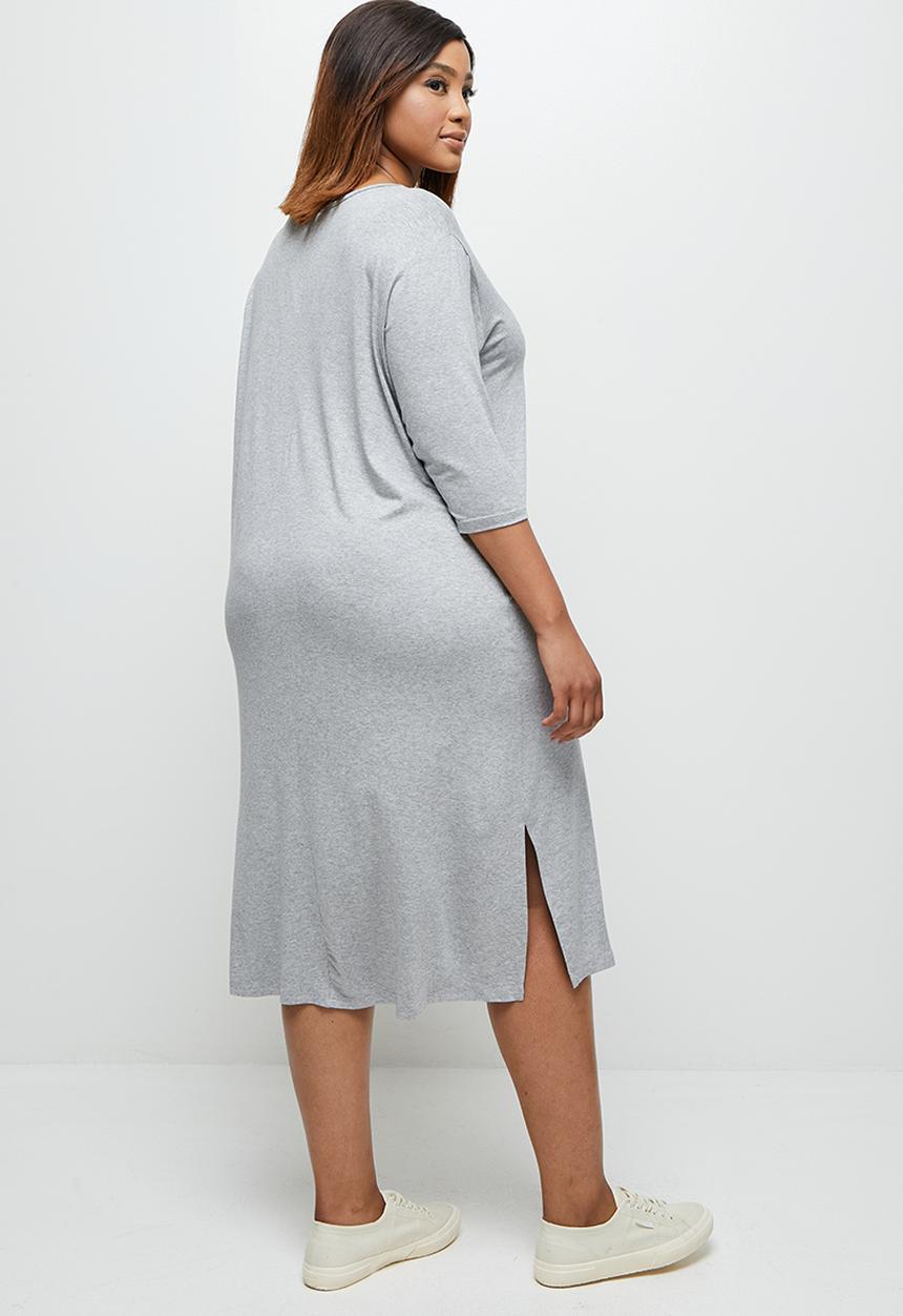 edit Plus - 3/4 Sleeve v-neck tee dress - grey melange