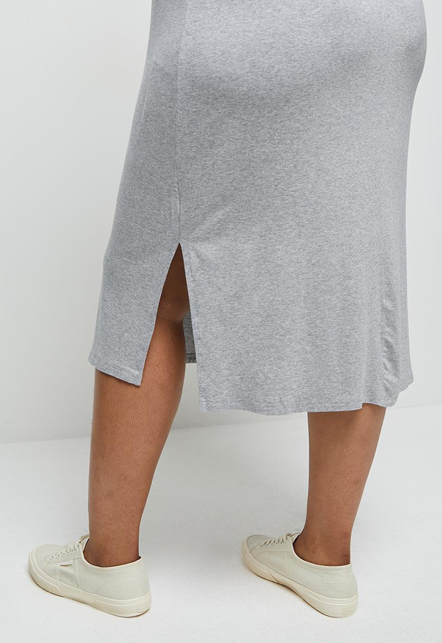 edit Plus - 3/4 Sleeve v-neck tee dress - grey melange