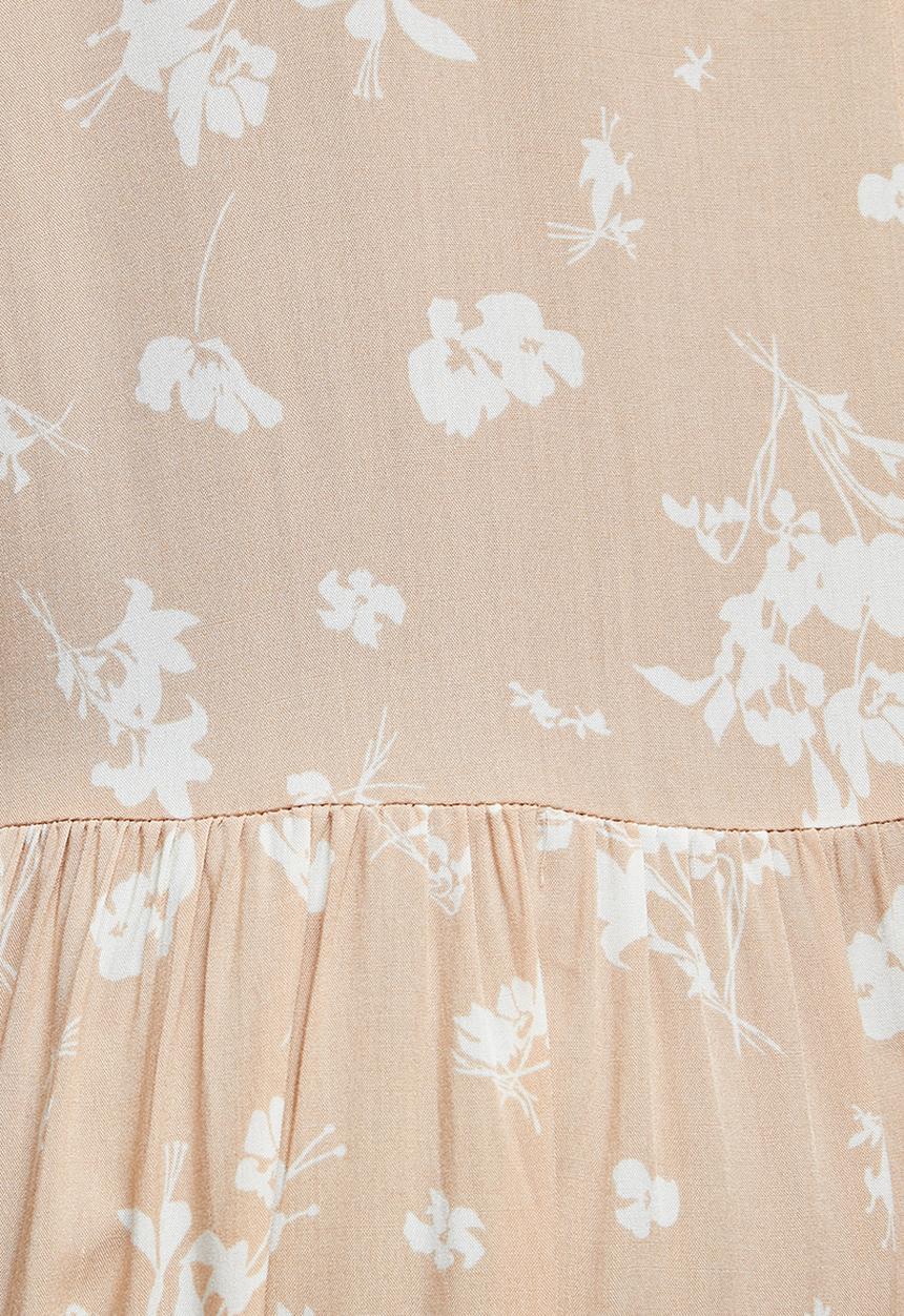 edit Plus - Cuff detail tiered maxi - neutral based floral
