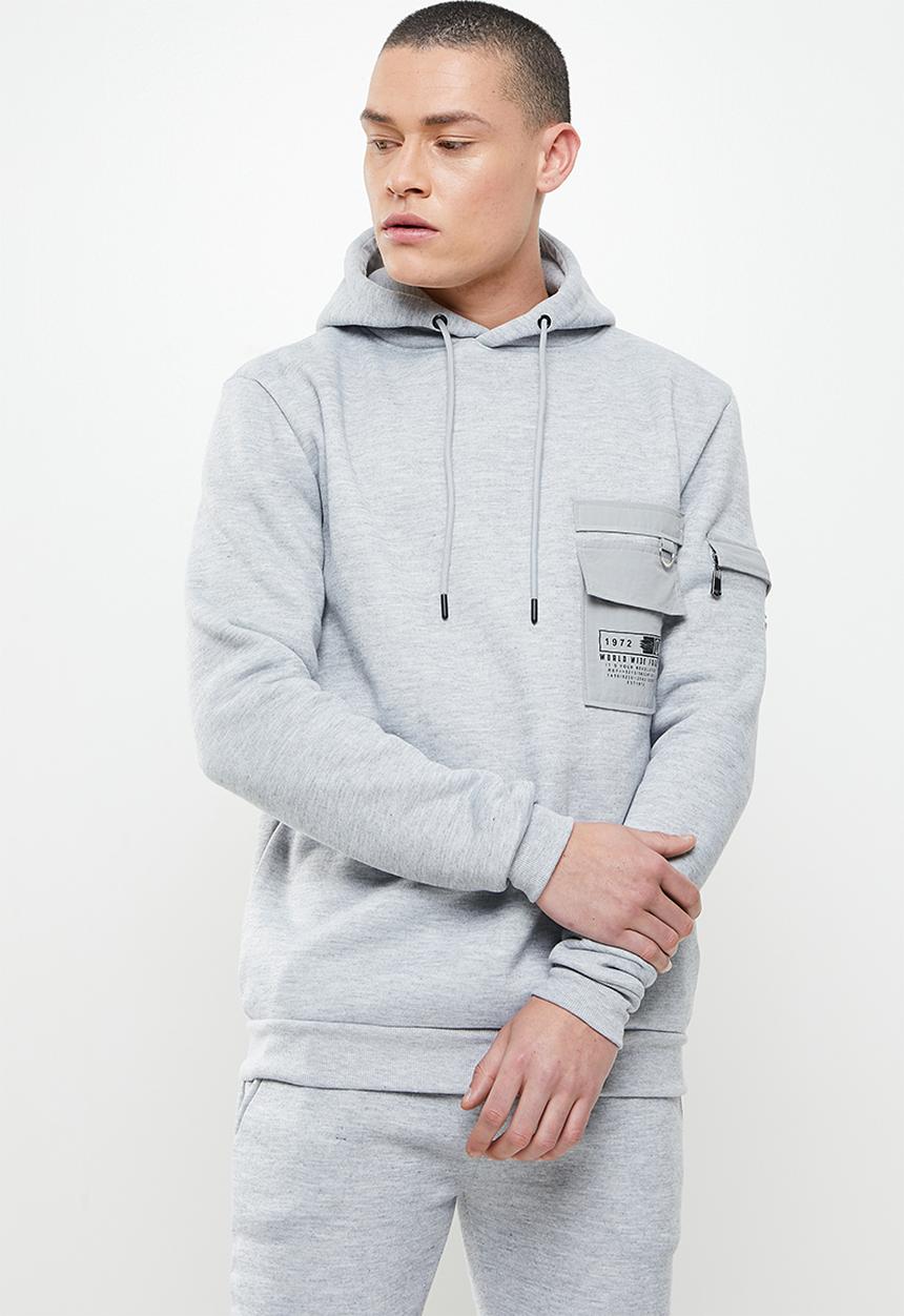 Brave Soul - Chelsea utility hoodie - light grey marl