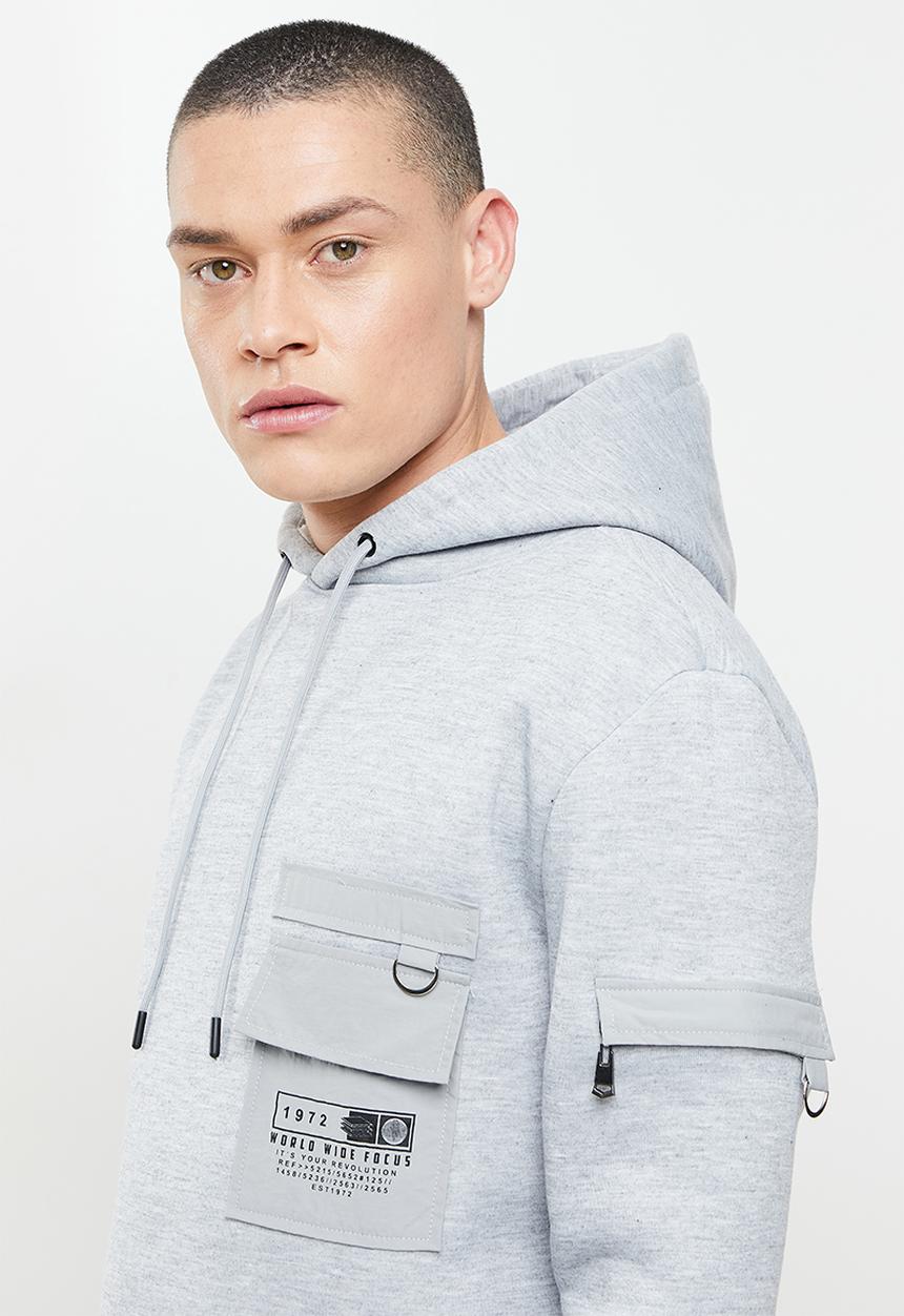 Brave Soul - Chelsea utility hoodie - light grey marl