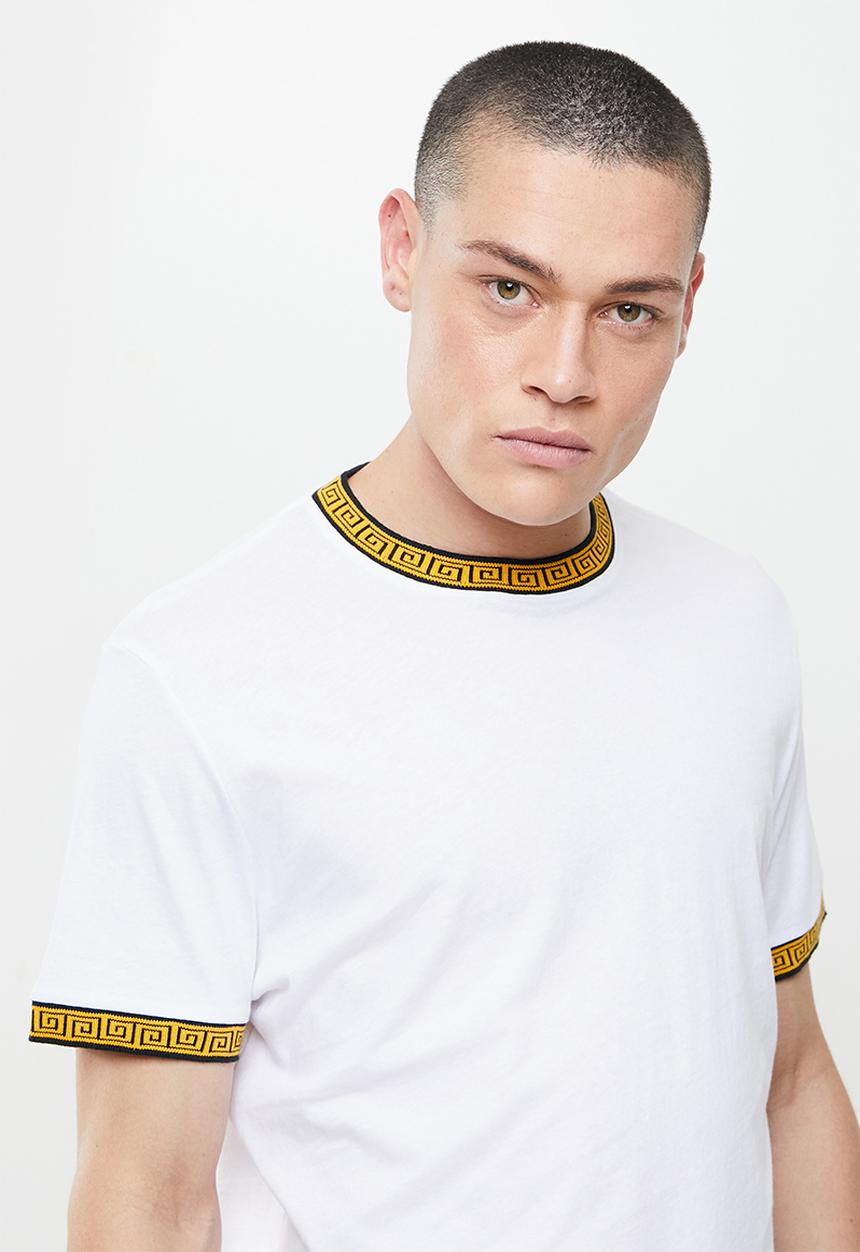 Brave Soul - Jaquard printed rib tee - white