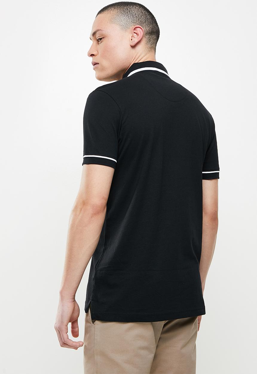 Brave Soul - Virgil 3 button piping detail polo - black
