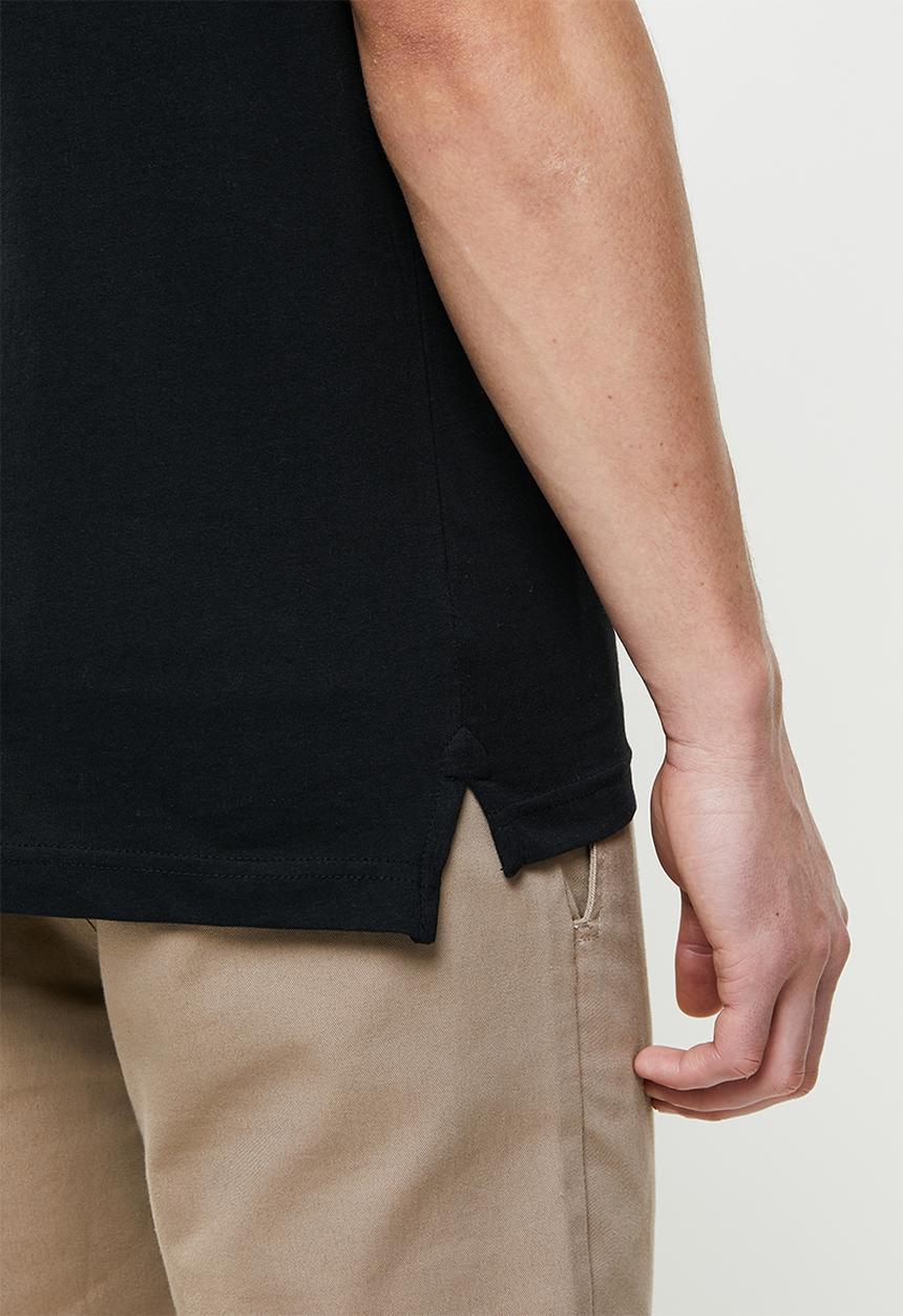 Brave Soul - Virgil 3 button piping detail polo - black