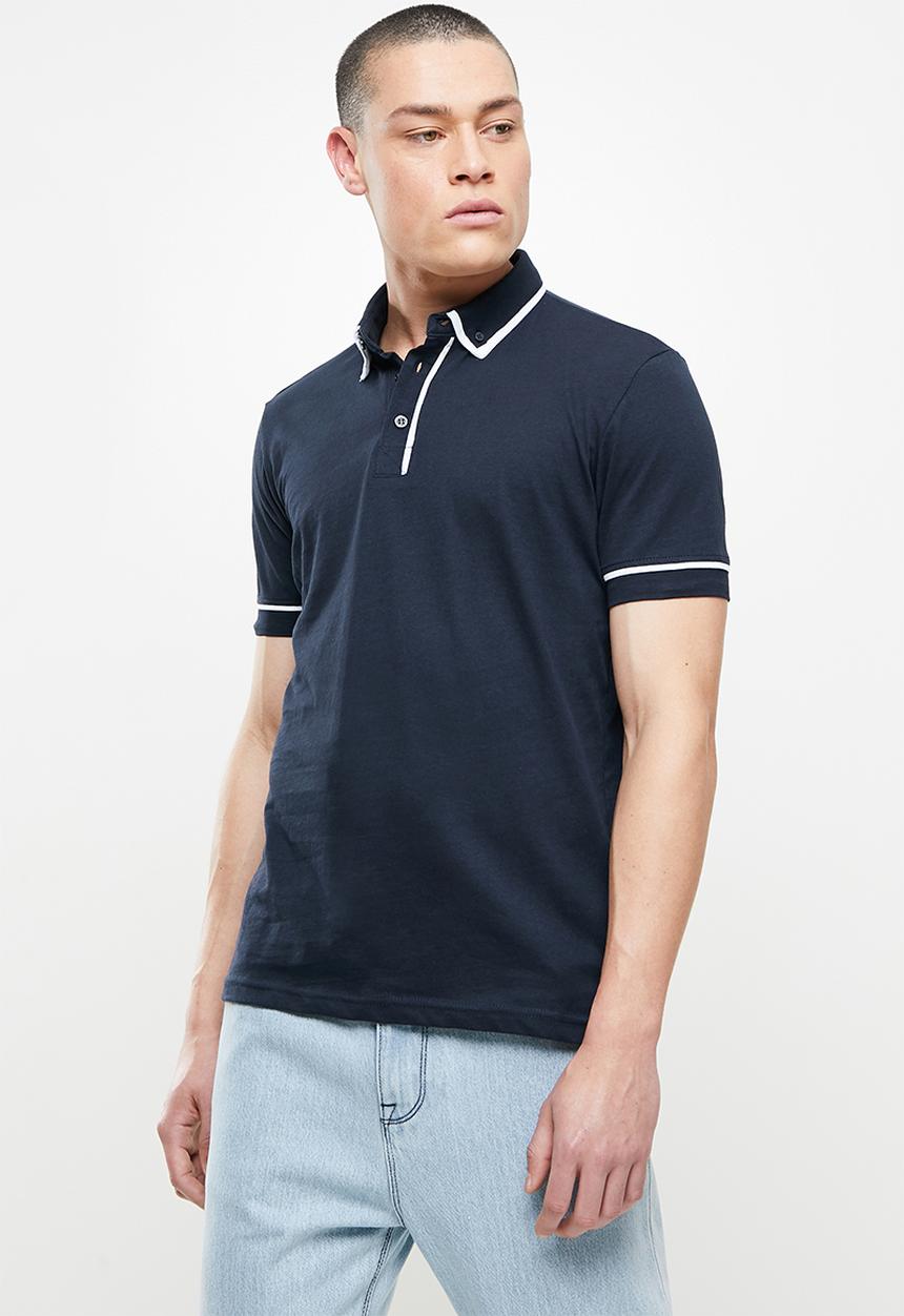 Brave Soul - Virgil 3 button piping detail polo - navy