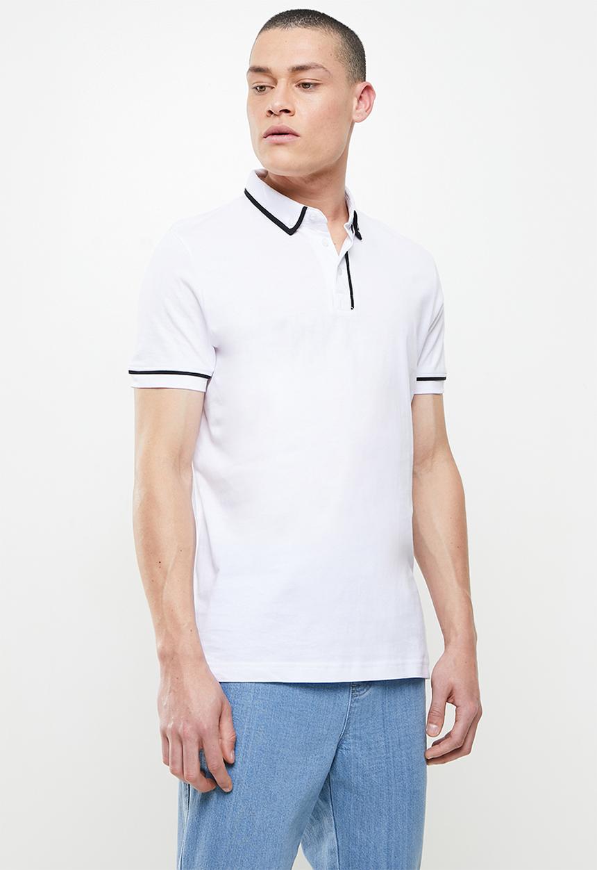 Brave Soul - Virgil 3 button piping detail polo - white