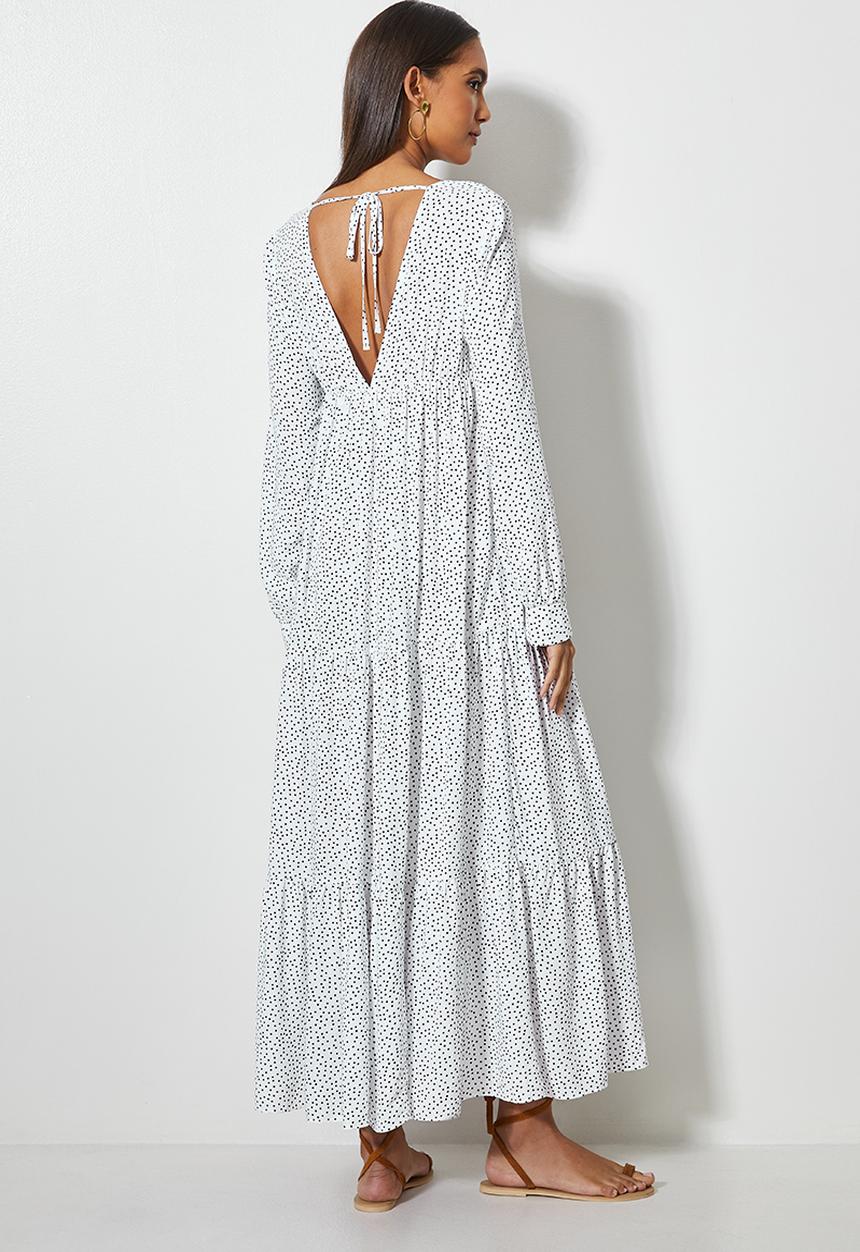 VELVET - Plunging emrpire cutline tiered mi daxi dress - white & black 