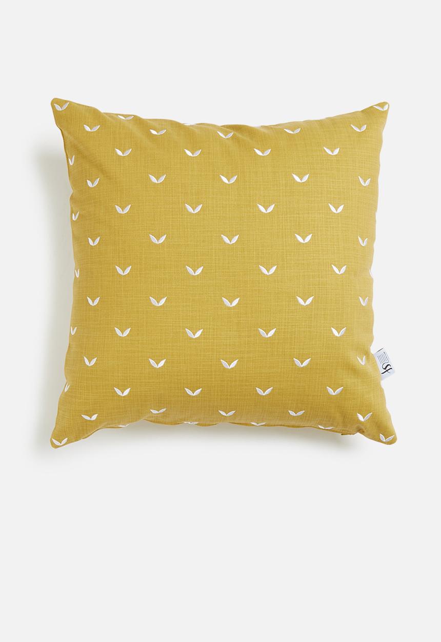 Sixth Floor - Leafy embroidered cushion cover - mustard