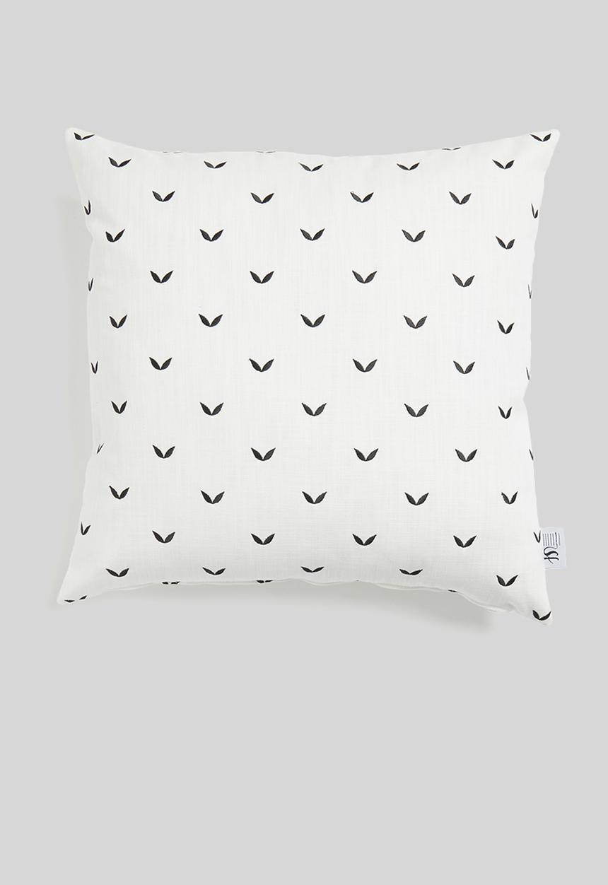 Sixth Floor - Leafy embroidered cushion cover - black & white