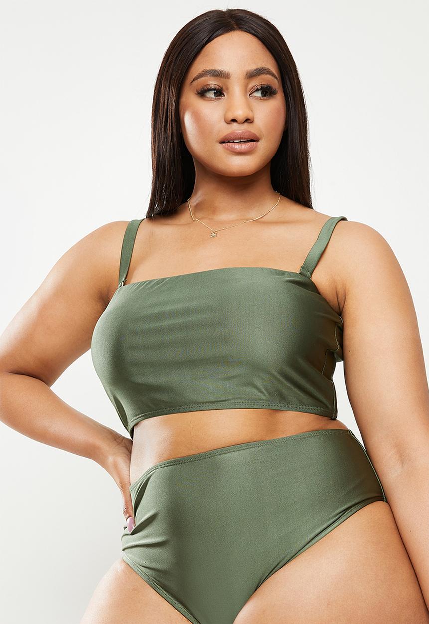 Cotton On - Curve bandeau bikini top - warm khaki shimmer