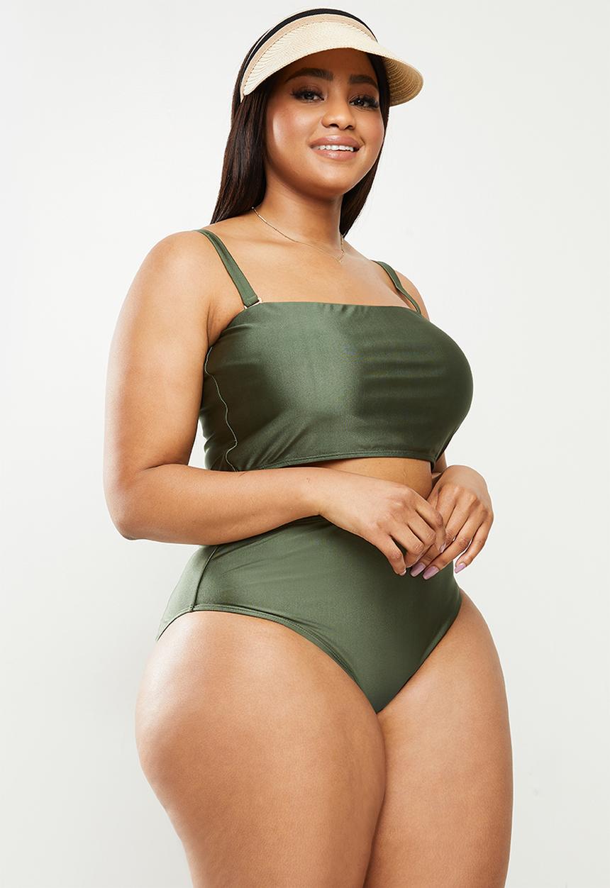 Cotton On - Curve bandeau bikini top - warm khaki shimmer