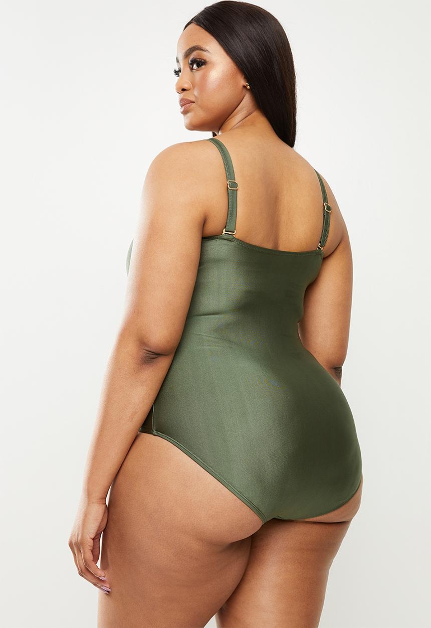 Cotton On - Curve swim strapless one piece - warm khaki shimmer