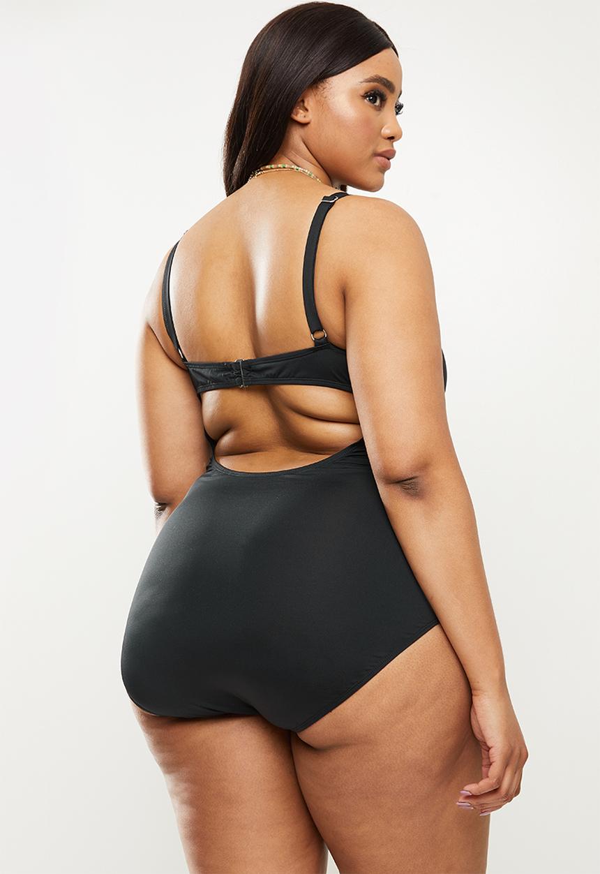 Cotton On - Curve rouched front one piece - solid black