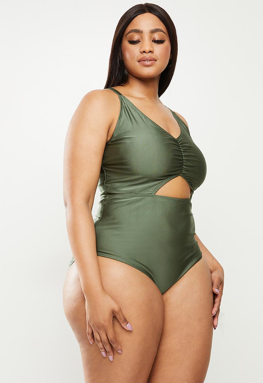 Cotton On - Curve rouched front one piece - warm khaki shimmer