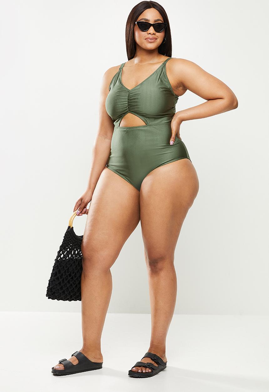 Cotton On - Curve rouched front one piece - warm khaki shimmer
