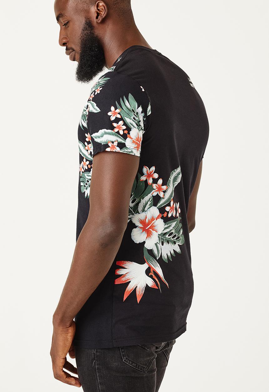 Flyersunion - Mens-longline tropical tee - black