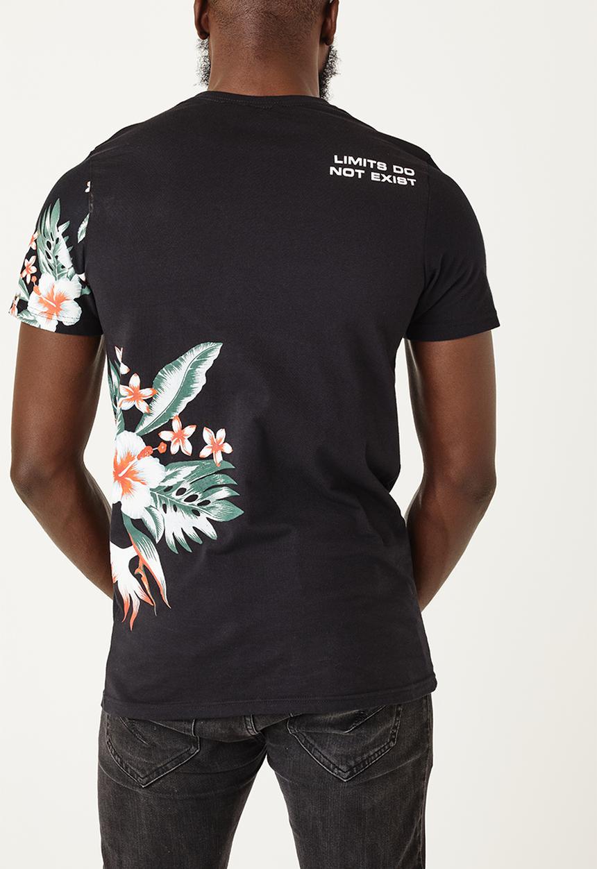 Flyersunion - Mens-longline tropical tee - black