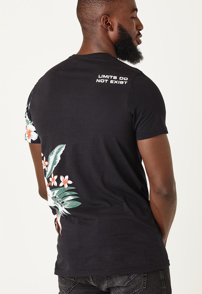 Flyersunion - Mens-longline tropical tee - black