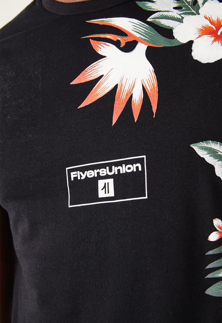 Flyersunion - Mens-longline tropical tee - black