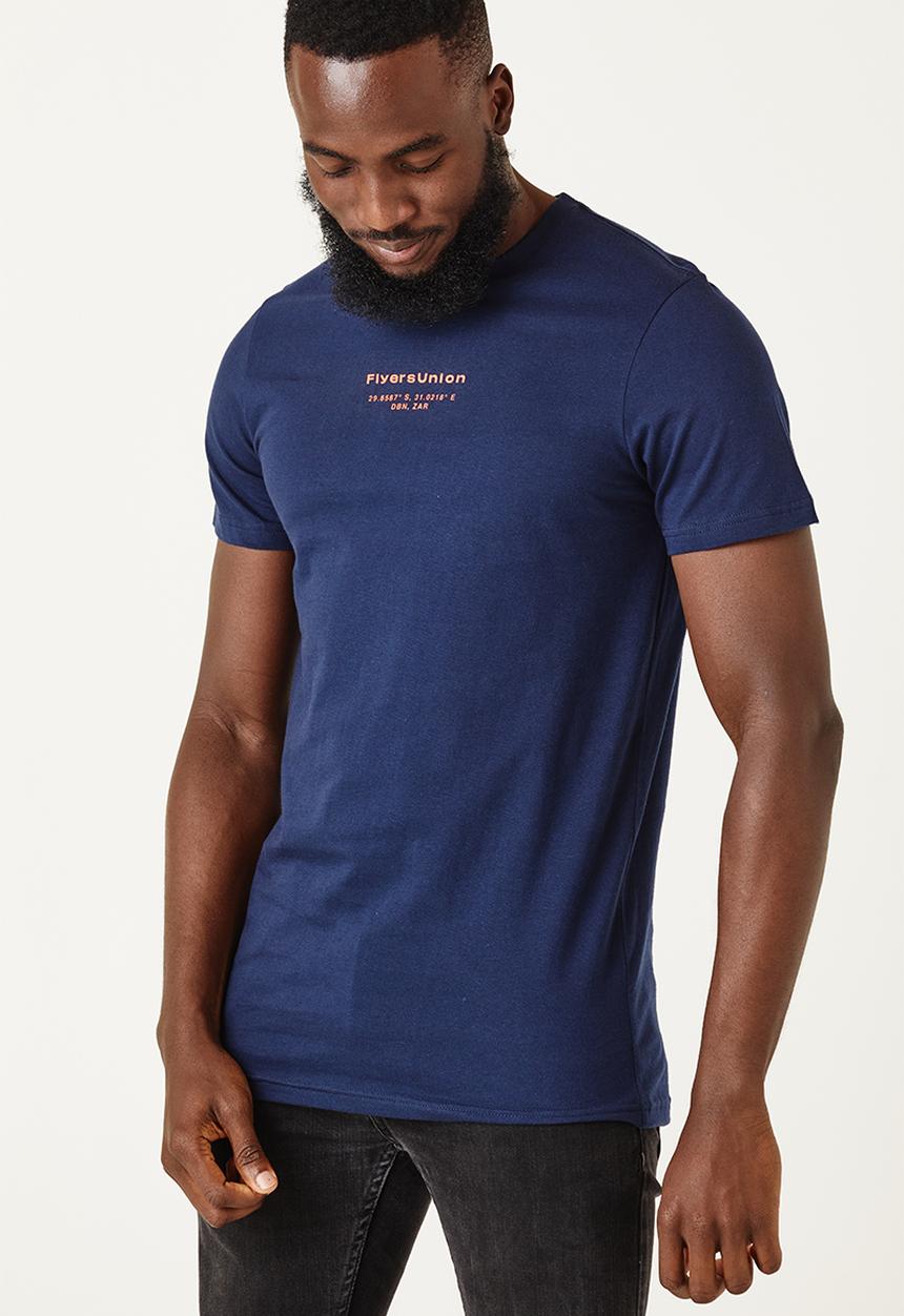 Flyersunion - Mens-longline printed tee - navy