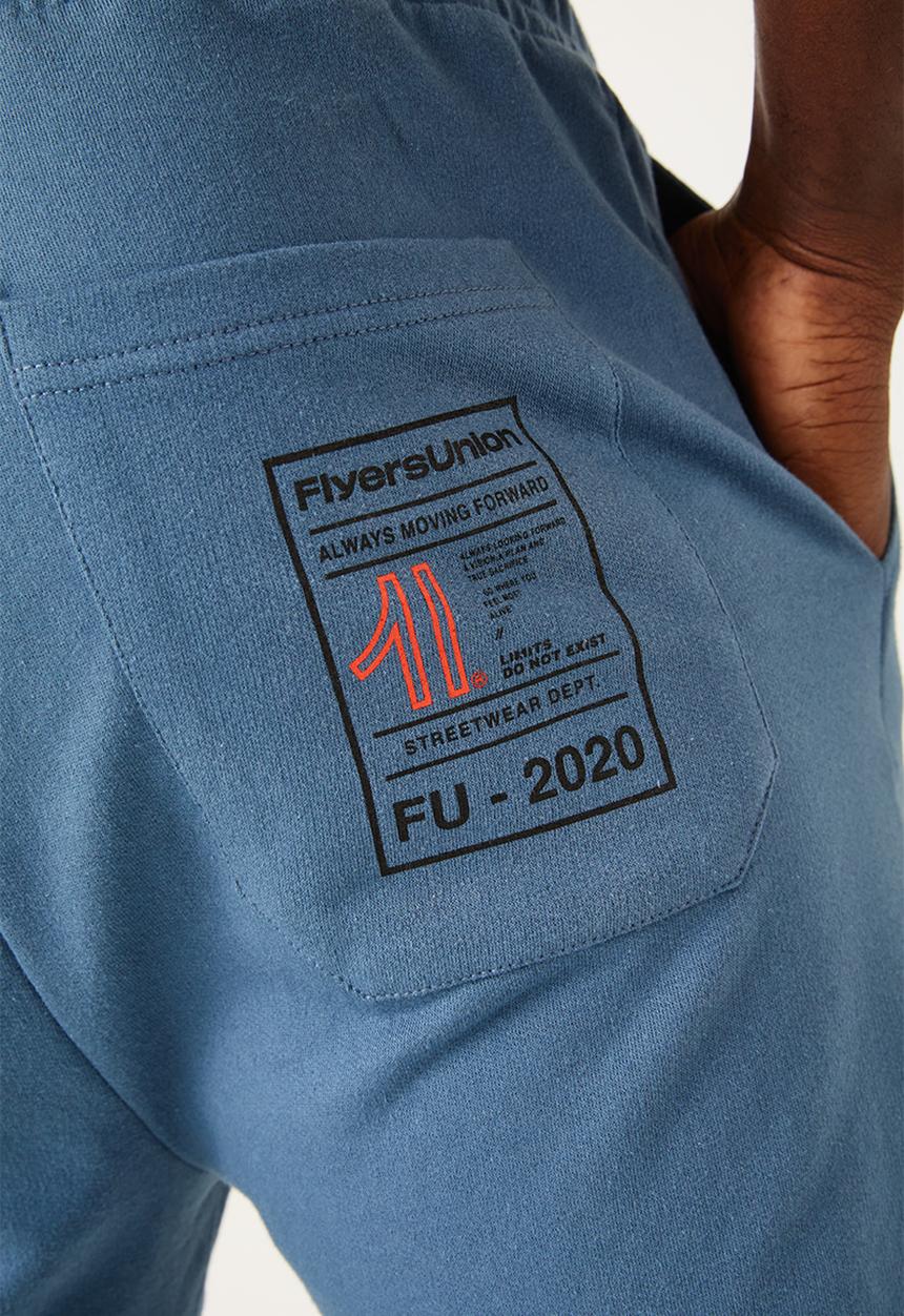Flyersunion - Mens-fleece knit short - denim blue