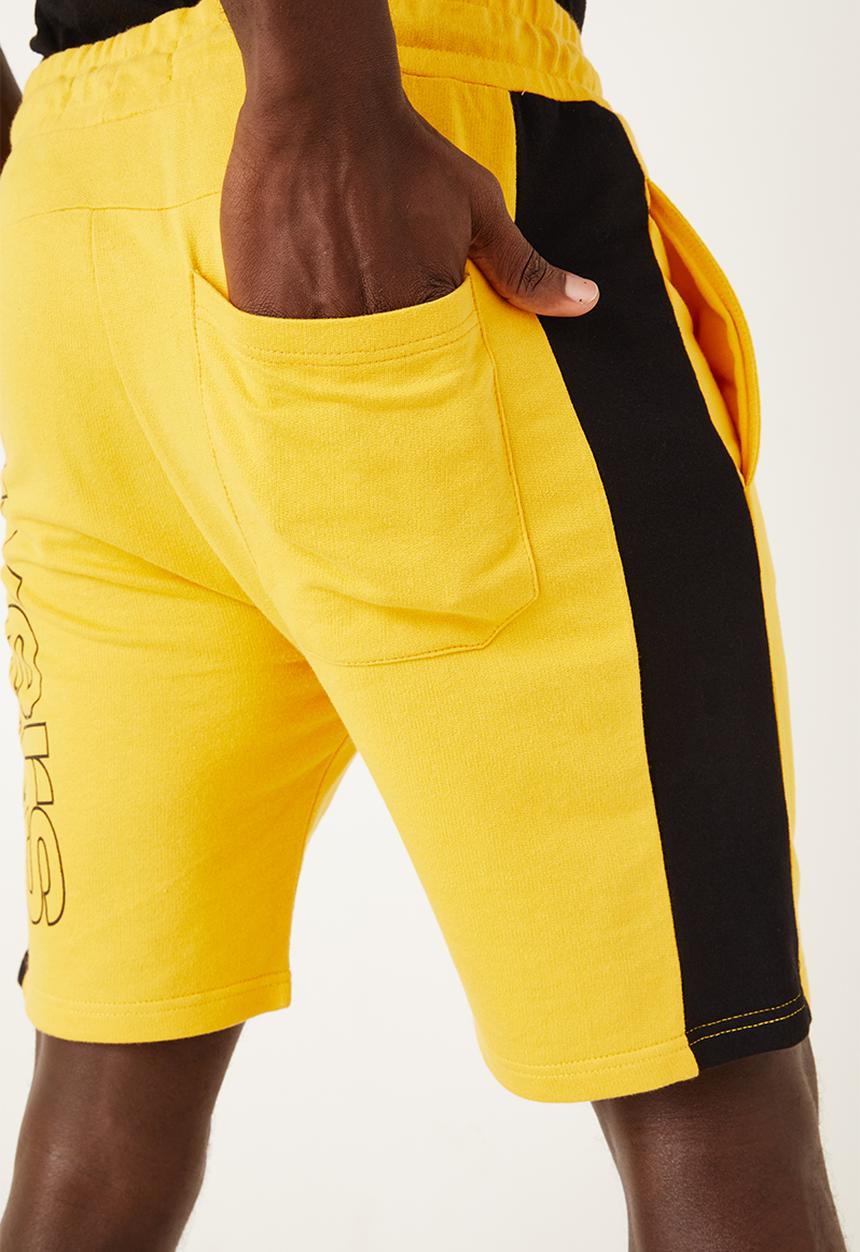 Flyersunion - Mens-panel fleece knit short - yellow & black