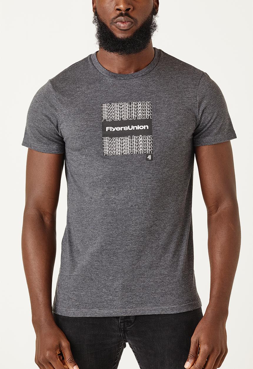 Flyersunion - Mens-regular logo printed tee - charcoal melange