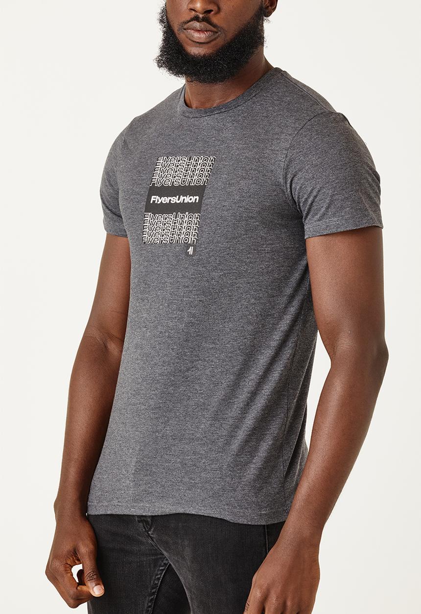 Flyersunion - Mens-regular logo printed tee - charcoal melange