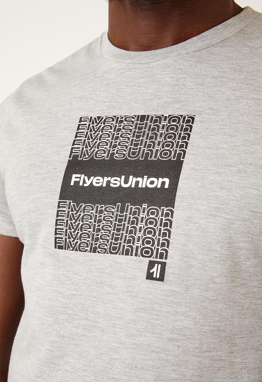 Flyersunion - Mens-regular logo printed tee - grey melange