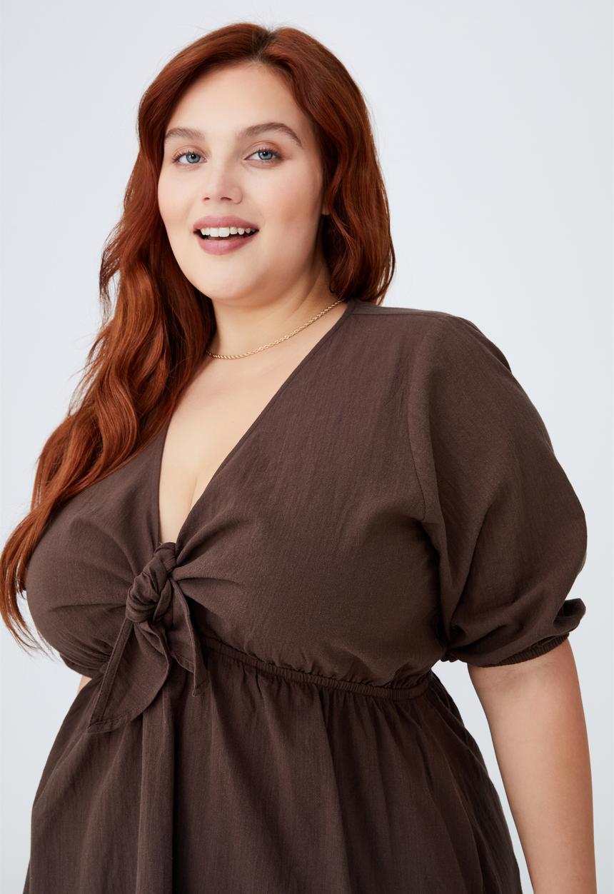 Cotton On - Curve knot front beach dress - chocolate