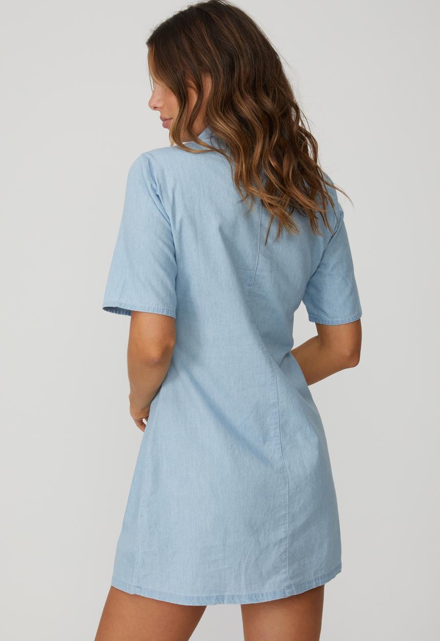 Cotton On - Woven oaklyn collar button down shirt dress - light chambray blue