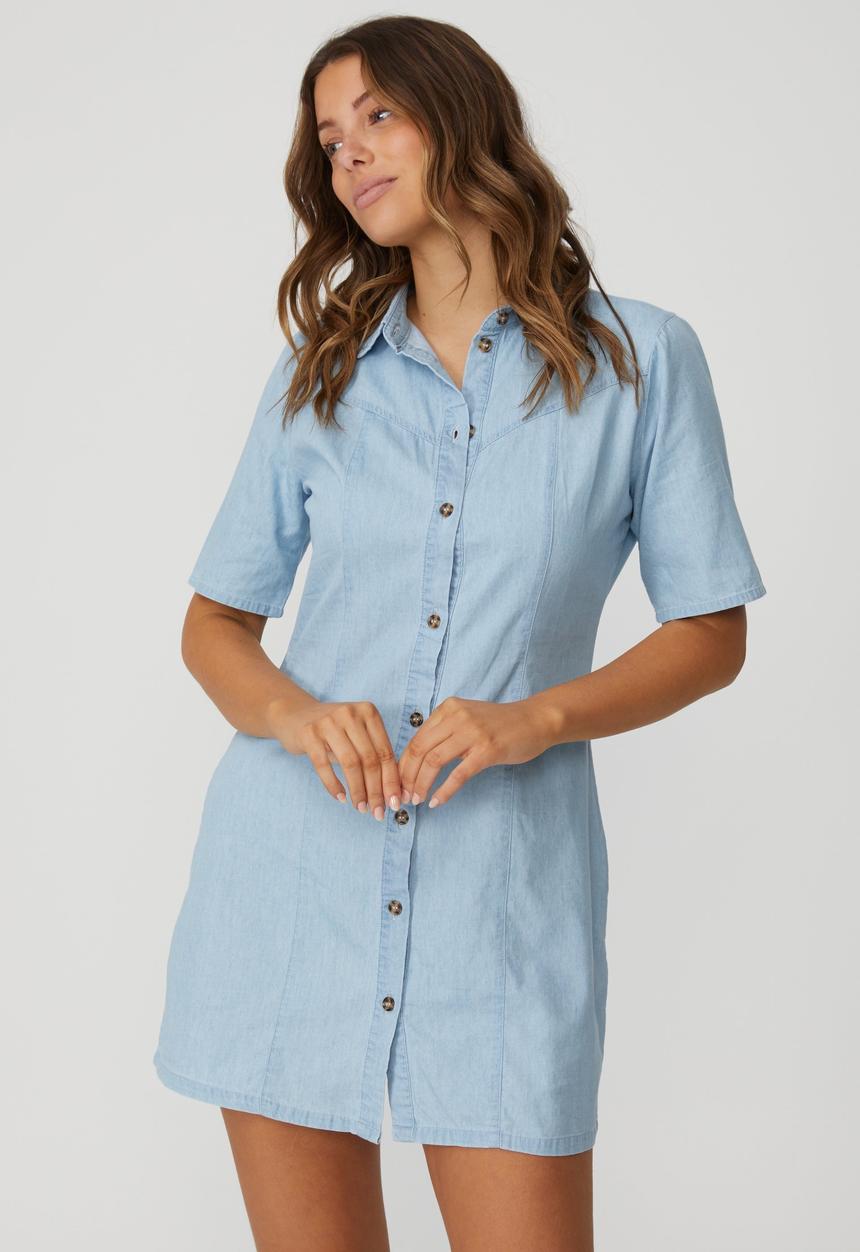 Cotton On - Woven oaklyn collar button down shirt dress - light chambray blue